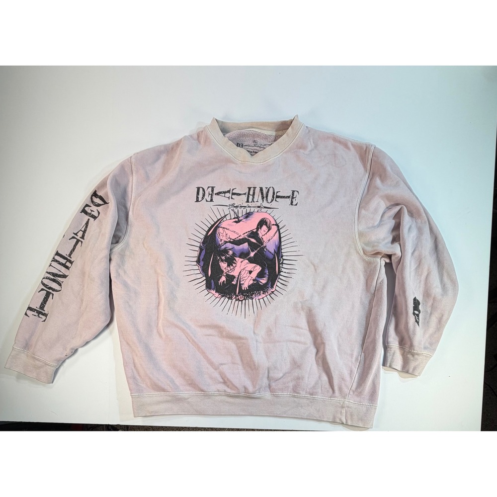 Death Note Anime Graphic Sweatshirt Light Yagami L Purple Wash Crewneck XL